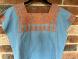 Light Blue and Apricot San Andres Huipil