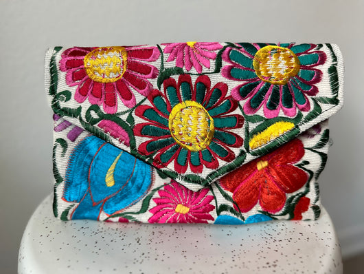 White with Multicolor Frida Clutch