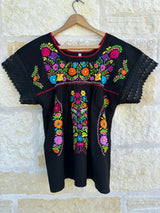 Black Fiesta Puebla Blouse M