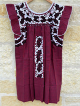 Red and Navy Plaid with Black and White Embroidery Flutter Sleeve Felicia Dress