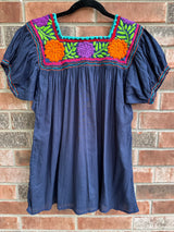 Navy Short Sleeve Rococo Blouse