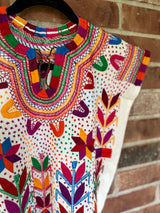 White Short Sleeve Multicolor Blusa de Maíz