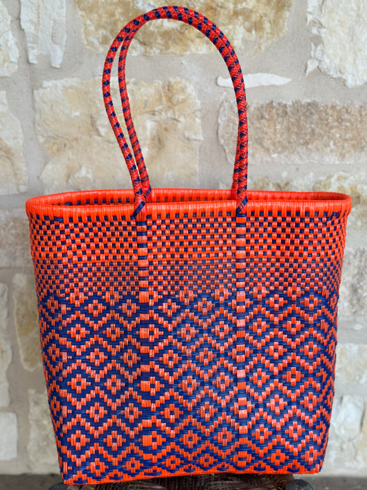 Orange and Navy Woven Tote