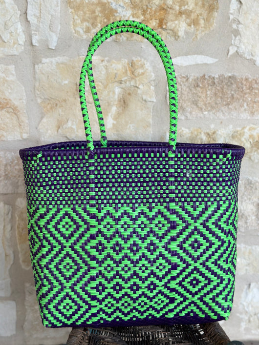 Purple and Green Woven Tote