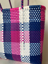 Navy, White and Magenta Woven Tote