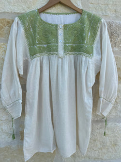 Off-White and Light Green Vine Tunic