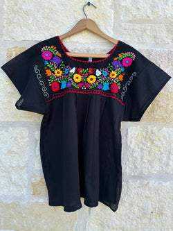 Black with Multicolor Puebla Blouse M