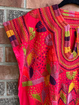 Red Short Sleeve Multicolor Blusa de Maíz L/XL