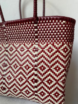 Maroon and White Woven Tote