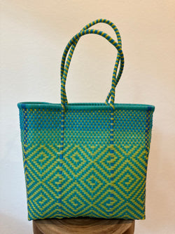 Teal, Green and Yellow Woven Tote