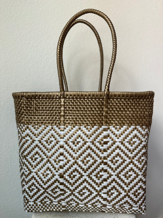 White and Gold Woven Tote