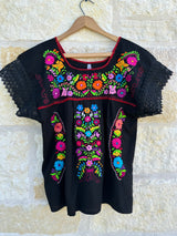 Black Fiesta Puebla Blouse L