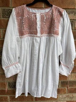 White with Light Pink Vine Tunic