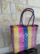 Pink, Blue, Yellow and Brown Woven Tote