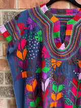Navy Short Sleeve Multicolor Blusa de Maíz L/XL