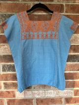 Light Blue and Apricot San Andres Huipil