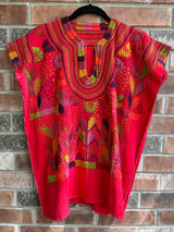 Red Short Sleeve Multicolor Blusa de Maíz L/XL
