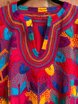 Red Short Sleeve Multicolor Blusa de Maíz XL