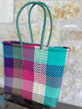 Pink, Purple, Turquoise and Gold Woven Tote