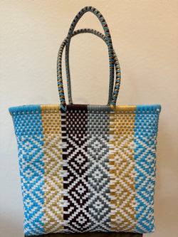Turquoise, Black, Gold and White Woven Tote