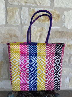 Pink, Blue, Yellow and Brown Woven Tote