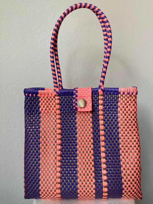 Pink and Purple Woven Tote with Clasp