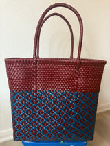 Blue and Maroon Woven Tote
