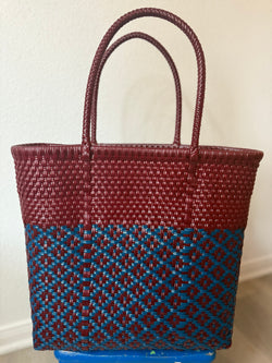 Blue and Maroon Woven Tote