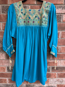 Turquoise and Cream San Andres Tunic