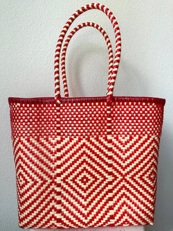 Red and Cream Woven Tote