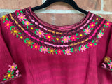 Maroon with Multicolor Huipil de Coban