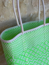 Lime Green and White Woven Tote
