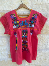 Coral Fiesta Puebla Blouse M