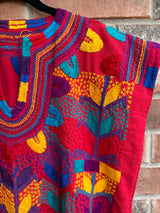 Red Short Sleeve Multicolor Blusa de Maíz XL