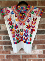 White Short Sleeve Multicolor Blusa de Maíz
