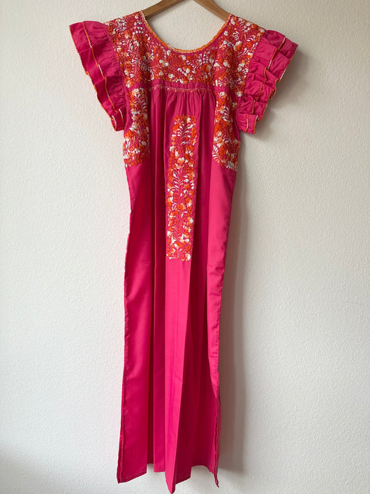 Magenta with Orange and White Embroidery Flutter Sleeve Felicia Dress Mi Tia Magenta with Orange and White Embroidery Flutter Sleeve Felicia Dress Mi Tia