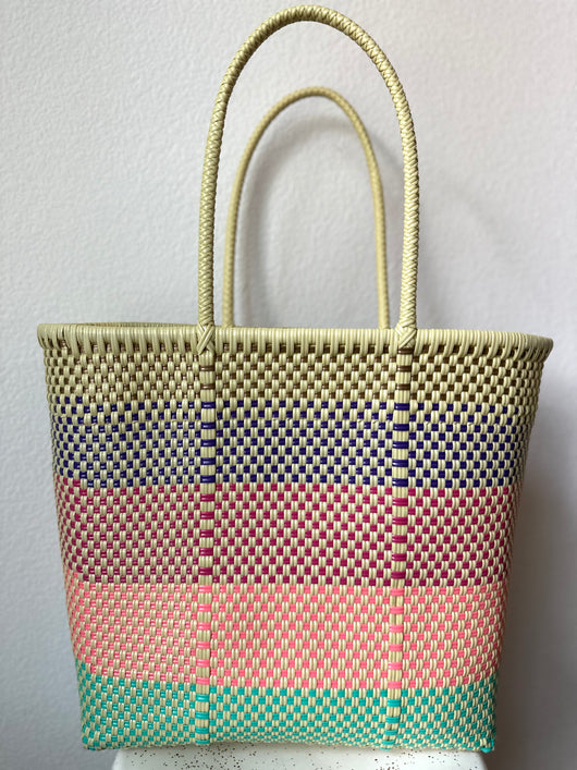 Pale Yellow, Purple, Pink and Turquoise Woven Tote