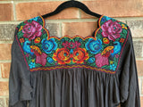 Black Long Sleeve Blusa Punto de Cruz