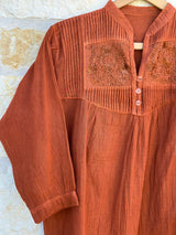 Burnt Orange Pintuck Dress