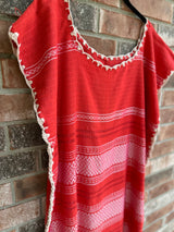 Coral, Silver and Tan Huipil de Telar Dress