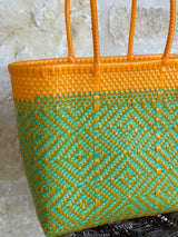 Yellow and Green Woven Tote