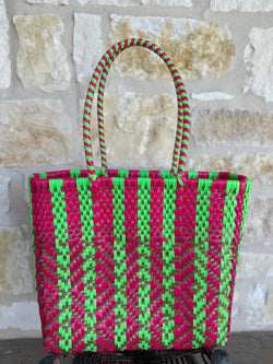 Magenta and Lime Green Woven Tote