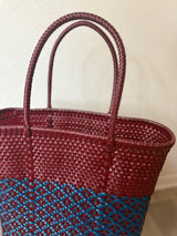 Blue and Maroon Woven Tote