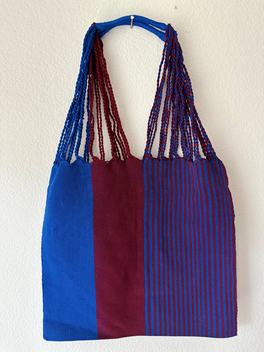Cobalt Blue and Red Loom Tote Bag