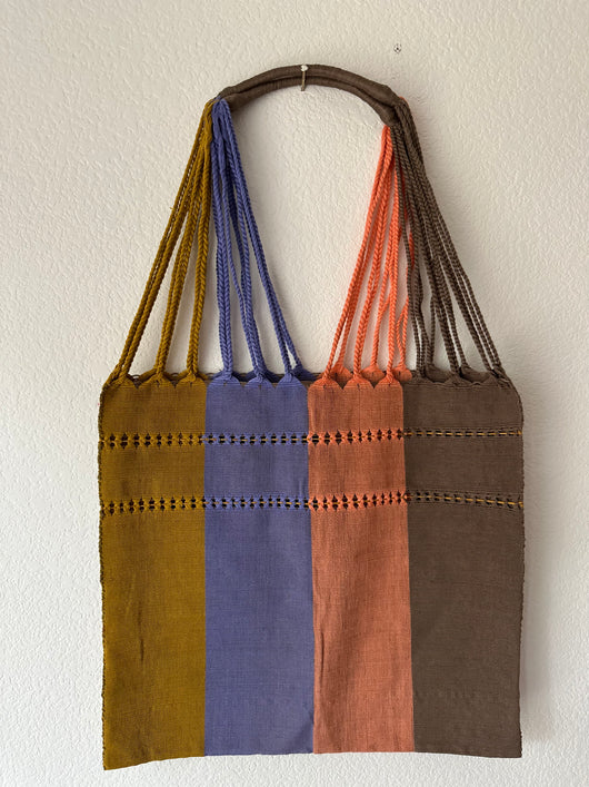 Lavender, Marigold, Orange and Brown Loom Tote Bag