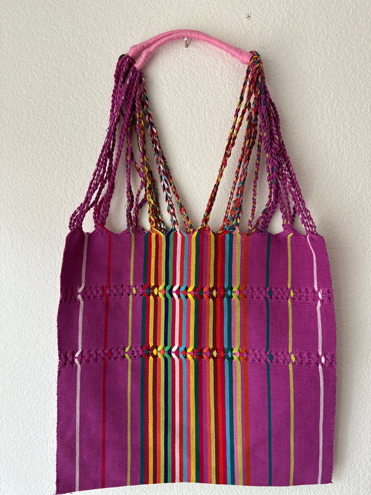 Magenta and Multicolor Loom Tote Bag
