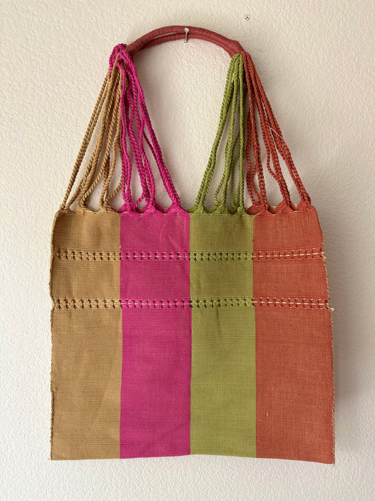 Beige, Pink, Sea Green and Orange Loom Tote Bag