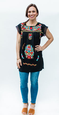 Black Puebla Tunic