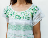 White with Green Telar Blouse