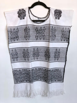 White with Black Oaxaca Fringe Tunic M/L